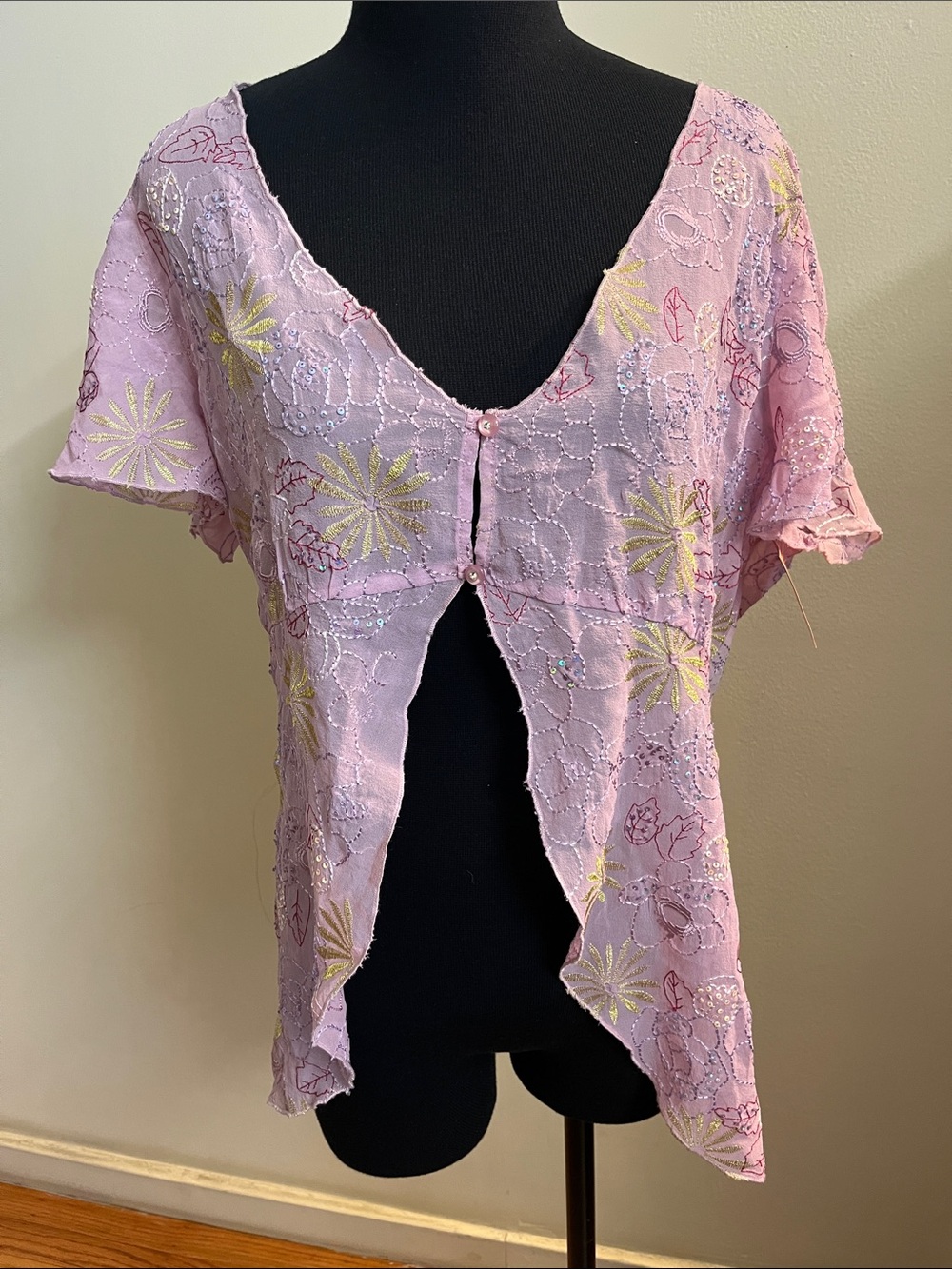 Pink Embroidered Short-Sleeve Women’s Top